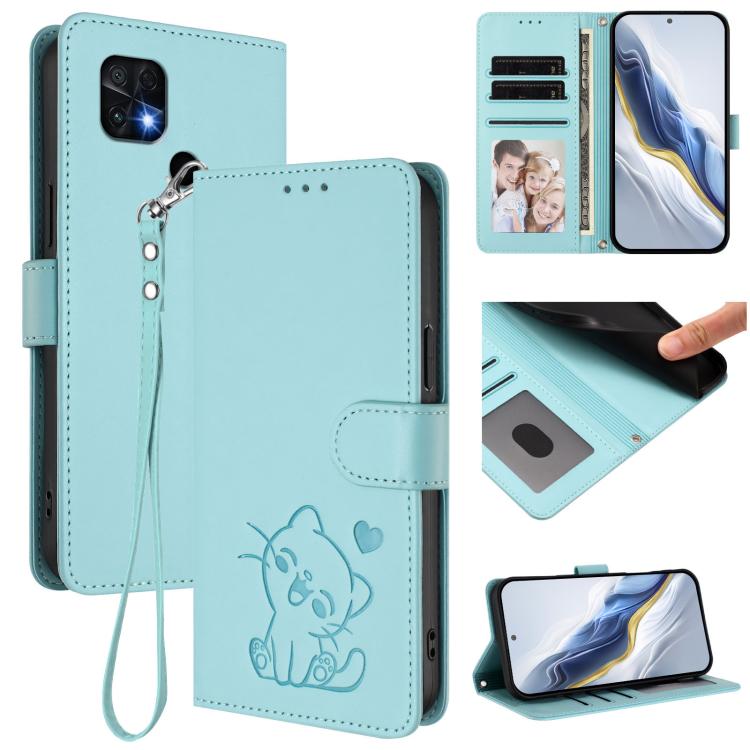 Embossed Heart Cat Leather Phone Case with Hand Strap, For Redmi Note 11 Pro+ 5G EU, For Redmi 10 2022 India / 10C, For Redmi Note 11S 5G / Xiaomi Poco M4 Pro 5G, For Redmi 10A / 9C