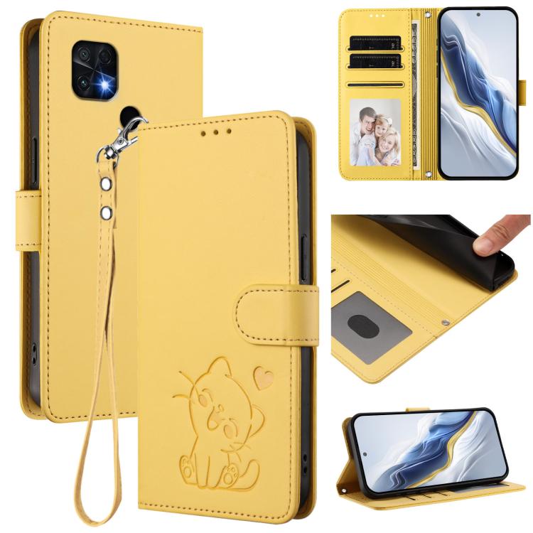 Embossed Heart Cat Leather Phone Case with Hand Strap, For Redmi Note 11 Pro+ 5G EU, For Redmi 10 2022 India / 10C, For Redmi Note 11S 5G / Xiaomi Poco M4 Pro 5G, For Redmi 10A / 9C