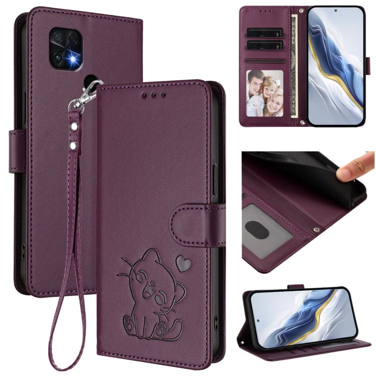 Embossed Heart Cat Leather Phone Case with Hand Strap, For Redmi Note 11 Pro+ 5G EU, For Redmi 10 2022 India / 10C, For Redmi Note 11S 5G / Xiaomi Poco M4 Pro 5G, For Redmi 10A / 9C