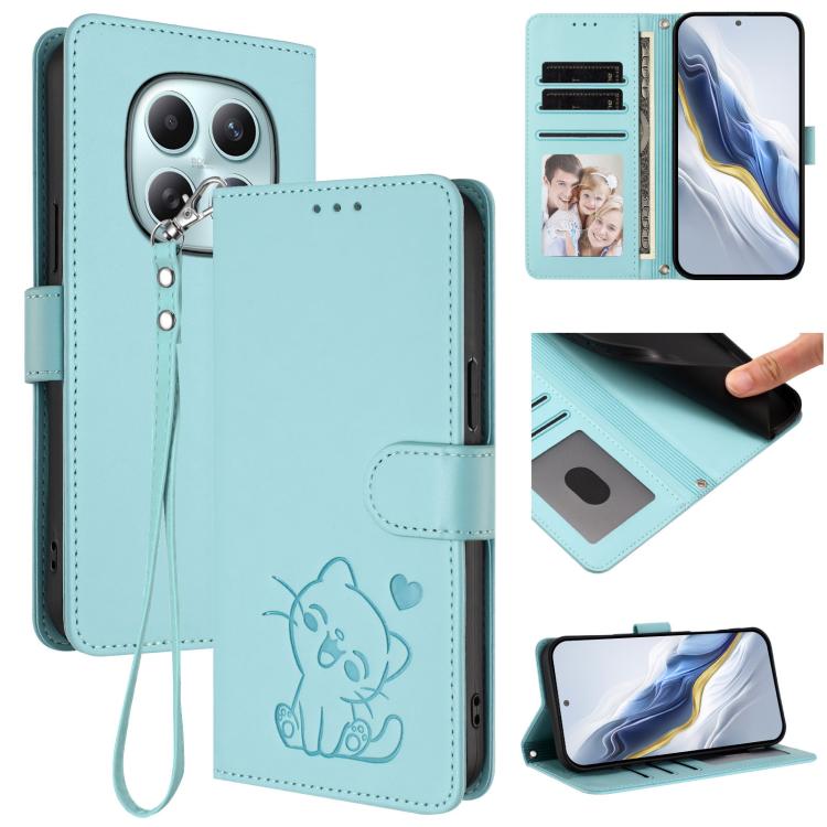 Embossed Heart Cat Leather Phone Case with Hand Strap, For Redmi Turbo 5 Max 5G / Poco X8 Pro Max 5G, For Redmi Turbo 5 5G / Poco X8 Pro 5G, For Redmi Note 15 Pro+ 5G 163.3mm/Poco M8 Pro 5G, For Redmi Note 15 5G / 4G 164mm / Poco M8 5G