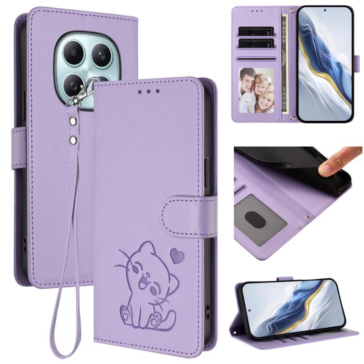 Embossed Heart Cat Leather Phone Case with Hand Strap, For Redmi Turbo 5 Max 5G / Poco X8 Pro Max 5G, For Redmi Turbo 5 5G / Poco X8 Pro 5G, For Redmi Note 15 Pro+ 5G 163.3mm/Poco M8 Pro 5G, For Redmi Note 15 5G / 4G 164mm / Poco M8 5G