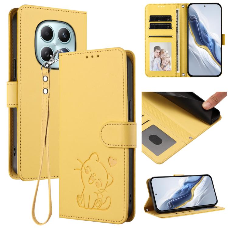 Embossed Heart Cat Leather Phone Case with Hand Strap, For Redmi Turbo 5 Max 5G / Poco X8 Pro Max 5G, For Redmi Turbo 5 5G / Poco X8 Pro 5G, For Redmi Note 15 Pro+ 5G 163.3mm/Poco M8 Pro 5G, For Redmi Note 15 5G / 4G 164mm / Poco M8 5G