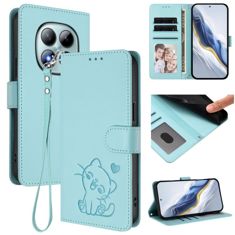 Embossed Heart Cat Leather Phone Case with Hand Strap, For Redmi Turbo 5 Max 5G / Poco X8 Pro Max 5G, For Redmi Turbo 5 5G / Poco X8 Pro 5G, For Redmi Note 15 Pro+ 5G 163.3mm/Poco M8 Pro 5G, For Redmi Note 15 5G / 4G 164mm / Poco M8 5G