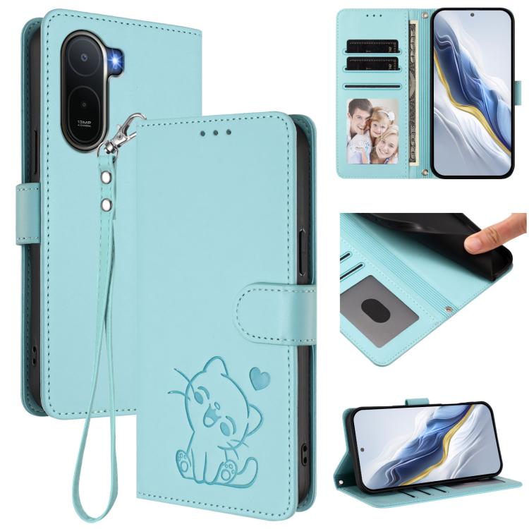 Embossed Heart Cat Leather Phone Case with Hand Strap, For Redmi A5 4G 171.7mm / Xiaomi Poco C71, For Redmi K90 Max 5G, For Redmi A7 Pro 4G / 5G 171mm / Poco C85x 5G, For Redmi 15a 5G