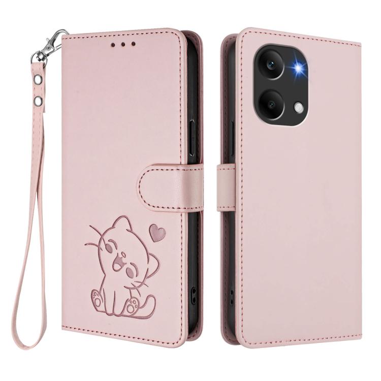 Embossed Heart Cat Leather Phone Case with Hand Strap, For Redmi Turbo 5 Max 5G / Poco X8 Pro Max 5G, For Redmi Turbo 5 5G / Poco X8 Pro 5G, For Redmi Note 15 Pro+ 5G 163.3mm/Poco M8 Pro 5G, For Redmi Note 15 5G / 4G 164mm / Poco M8 5G