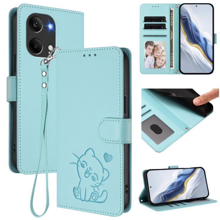 Embossed Heart Cat Leather Phone Case with Hand Strap, For Redmi Turbo 5 Max 5G / Poco X8 Pro Max 5G, For Redmi Turbo 5 5G / Poco X8 Pro 5G, For Redmi Note 15 Pro+ 5G 163.3mm/Poco M8 Pro 5G, For Redmi Note 15 5G / 4G 164mm / Poco M8 5G