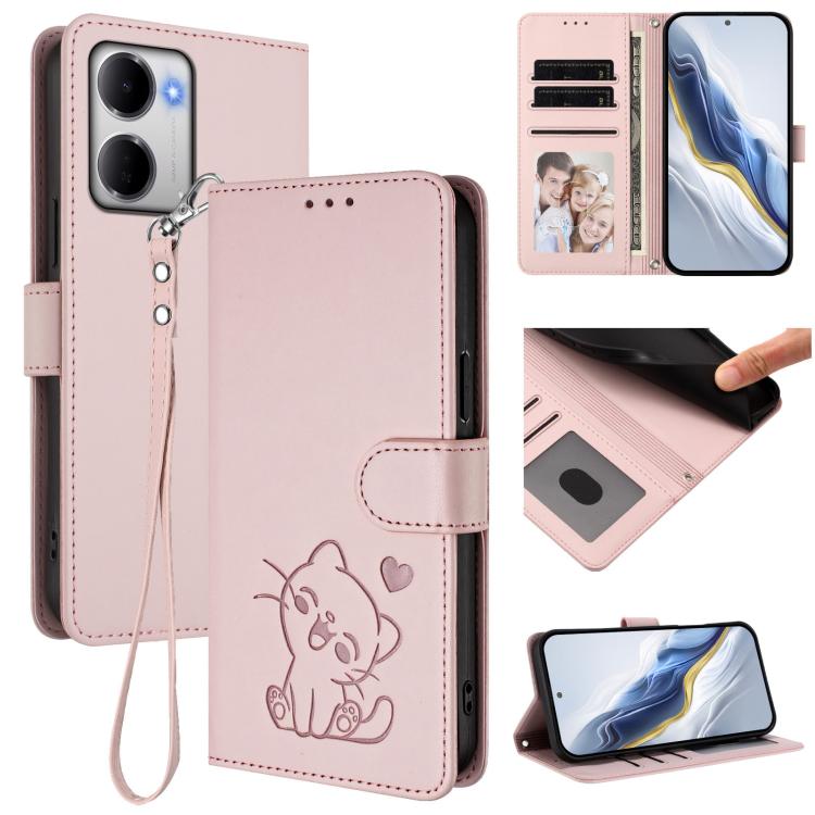 Embossed Heart Cat Leather Phone Case with Hand Strap, For Redmi A5 4G 171.7mm / Xiaomi Poco C71, For Redmi K90 Max 5G, For Redmi A7 Pro 4G / 5G 171mm / Poco C85x 5G, For Redmi 15a 5G