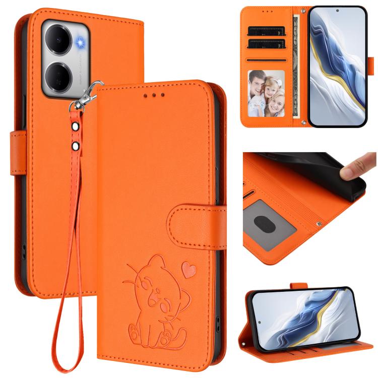 Embossed Heart Cat Leather Phone Case with Hand Strap, For Redmi A5 4G 171.7mm / Xiaomi Poco C71, For Redmi K90 Max 5G, For Redmi A7 Pro 4G / 5G 171mm / Poco C85x 5G, For Redmi 15a 5G
