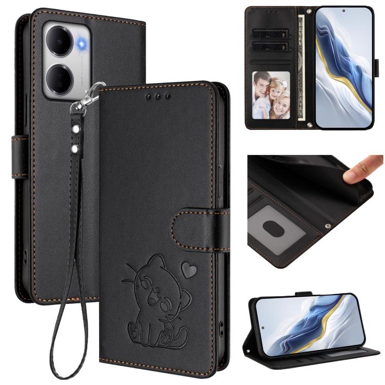 Embossed Heart Cat Leather Phone Case with Hand Strap, For Redmi A5 4G 171.7mm / Xiaomi Poco C71, For Redmi K90 Max 5G, For Redmi A7 Pro 4G / 5G 171mm / Poco C85x 5G, For Redmi 15a 5G