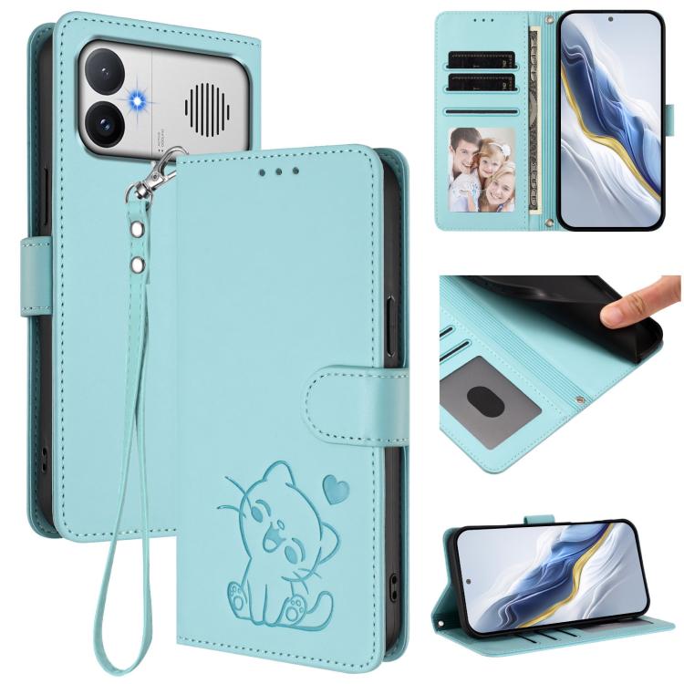 Embossed Heart Cat Leather Phone Case with Hand Strap, For Redmi A5 4G 171.7mm / Xiaomi Poco C71, For Redmi K90 Max 5G, For Redmi A7 Pro 4G / 5G 171mm / Poco C85x 5G, For Redmi 15a 5G