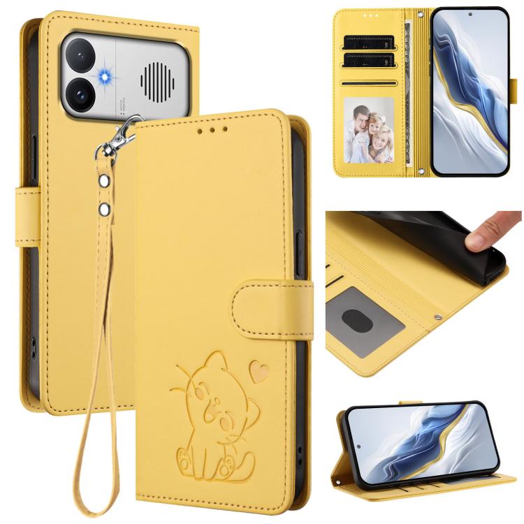 Embossed Heart Cat Leather Phone Case with Hand Strap, For Redmi A5 4G 171.7mm / Xiaomi Poco C71, For Redmi K90 Max 5G, For Redmi A7 Pro 4G / 5G 171mm / Poco C85x 5G, For Redmi 15a 5G