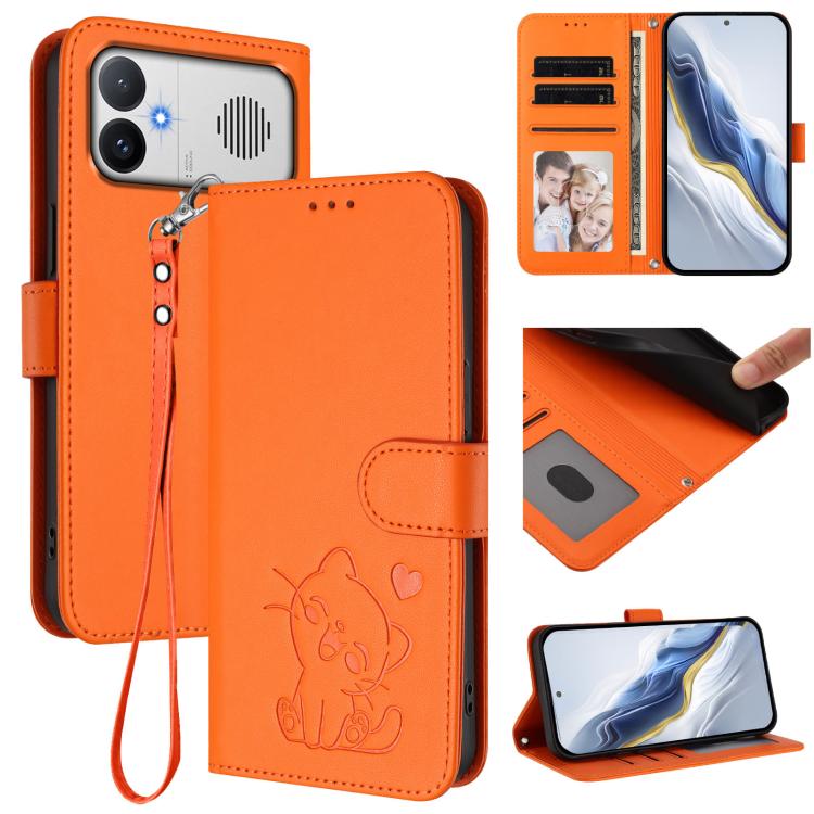 Embossed Heart Cat Leather Phone Case with Hand Strap, For Redmi A5 4G 171.7mm / Xiaomi Poco C71, For Redmi K90 Max 5G, For Redmi A7 Pro 4G / 5G 171mm / Poco C85x 5G, For Redmi 15a 5G