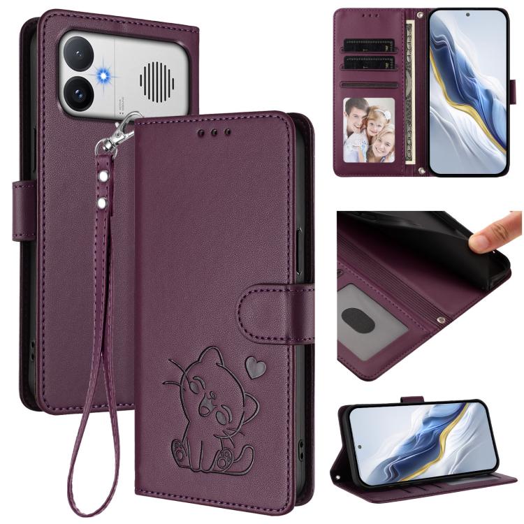 Embossed Heart Cat Leather Phone Case with Hand Strap, For Redmi A5 4G 171.7mm / Xiaomi Poco C71, For Redmi K90 Max 5G, For Redmi A7 Pro 4G / 5G 171mm / Poco C85x 5G, For Redmi 15a 5G