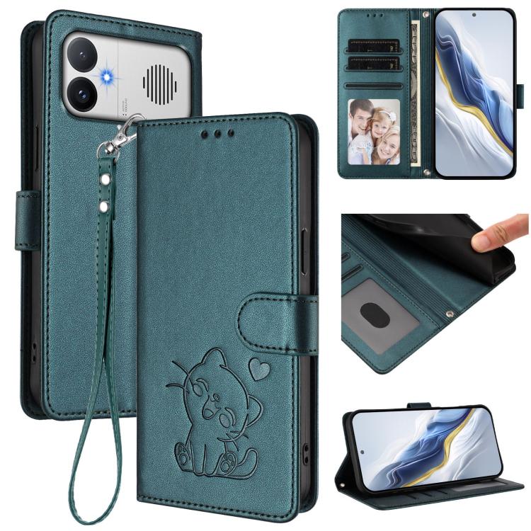 Embossed Heart Cat Leather Phone Case with Hand Strap, For Redmi A5 4G 171.7mm / Xiaomi Poco C71, For Redmi K90 Max 5G, For Redmi A7 Pro 4G / 5G 171mm / Poco C85x 5G, For Redmi 15a 5G