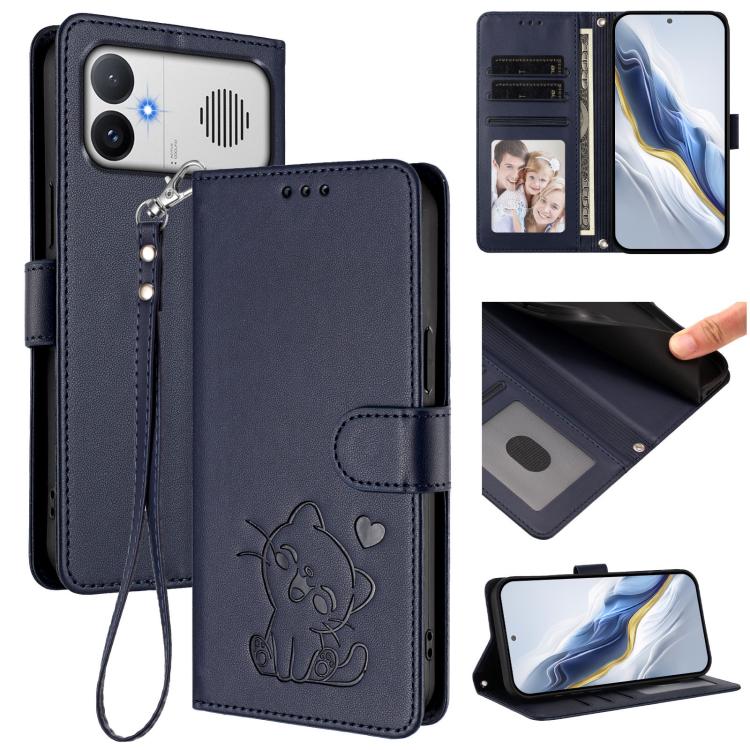 Embossed Heart Cat Leather Phone Case with Hand Strap, For Redmi A5 4G 171.7mm / Xiaomi Poco C71, For Redmi K90 Max 5G, For Redmi A7 Pro 4G / 5G 171mm / Poco C85x 5G, For Redmi 15a 5G