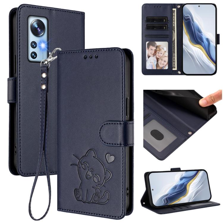 Embossed Heart Cat Leather Phone Case with Hand Strap, For Xiaomi 12S Ultra, For Xiaomi 12 Pro / 12S Pro, For Xiaomi 12 5G / 12X 5G / 12S 5G, For Xiaomi 12 Lite