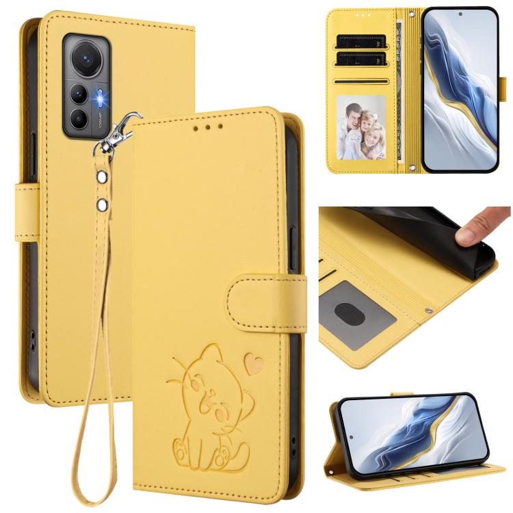 Embossed Heart Cat Leather Phone Case with Hand Strap, For Xiaomi 12S Ultra, For Xiaomi 12 Pro / 12S Pro, For Xiaomi 12 5G / 12X 5G / 12S 5G, For Xiaomi 12 Lite