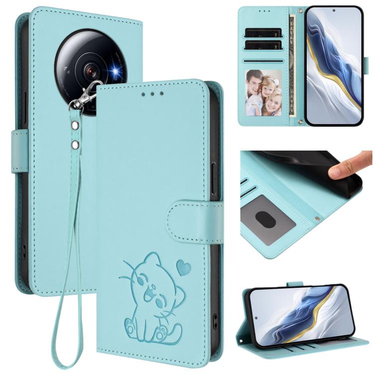 Embossed Heart Cat Leather Phone Case with Hand Strap, For Xiaomi 12S Ultra, For Xiaomi 12 Pro / 12S Pro, For Xiaomi 12 5G / 12X 5G / 12S 5G, For Xiaomi 12 Lite