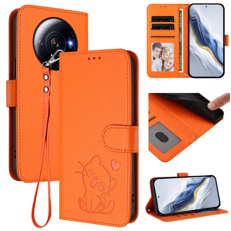 Embossed Heart Cat Leather Phone Case with Hand Strap, For Xiaomi 12S Ultra, For Xiaomi 12 Pro / 12S Pro, For Xiaomi 12 5G / 12X 5G / 12S 5G, For Xiaomi 12 Lite