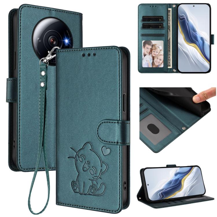 Embossed Heart Cat Leather Phone Case with Hand Strap, For Xiaomi 12S Ultra, For Xiaomi 12 Pro / 12S Pro, For Xiaomi 12 5G / 12X 5G / 12S 5G, For Xiaomi 12 Lite