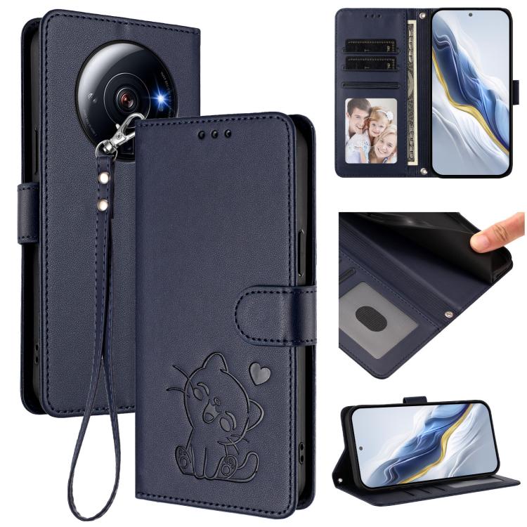 Embossed Heart Cat Leather Phone Case with Hand Strap, For Xiaomi 12S Ultra, For Xiaomi 12 Pro / 12S Pro, For Xiaomi 12 5G / 12X 5G / 12S 5G, For Xiaomi 12 Lite