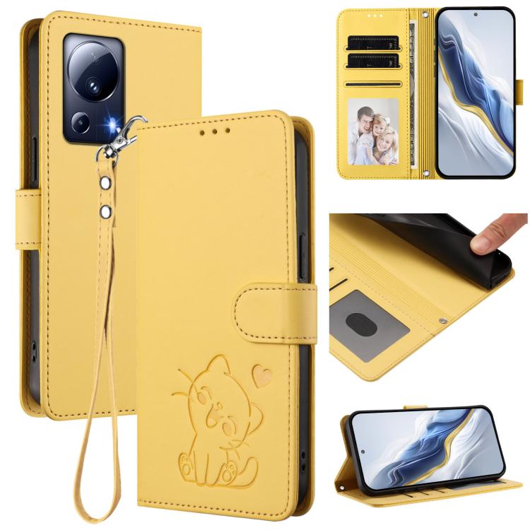 Embossed Heart Cat Leather Phone Case with Hand Strap, For Xiaomi Civi 3 5G, For Xiaomi 13 Lite 5G / Civi 2, For Xiaomi 13 Pro 5G, For Xiaomi 13 5G