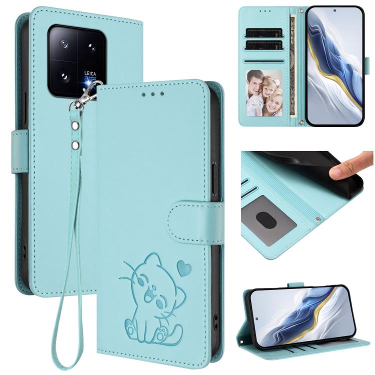 Embossed Heart Cat Leather Phone Case with Hand Strap, For Xiaomi Civi 3 5G, For Xiaomi 13 Lite 5G / Civi 2, For Xiaomi 13 Pro 5G, For Xiaomi 13 5G