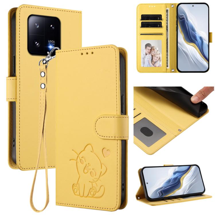 Embossed Heart Cat Leather Phone Case with Hand Strap, For Xiaomi Civi 3 5G, For Xiaomi 13 Lite 5G / Civi 2, For Xiaomi 13 Pro 5G, For Xiaomi 13 5G