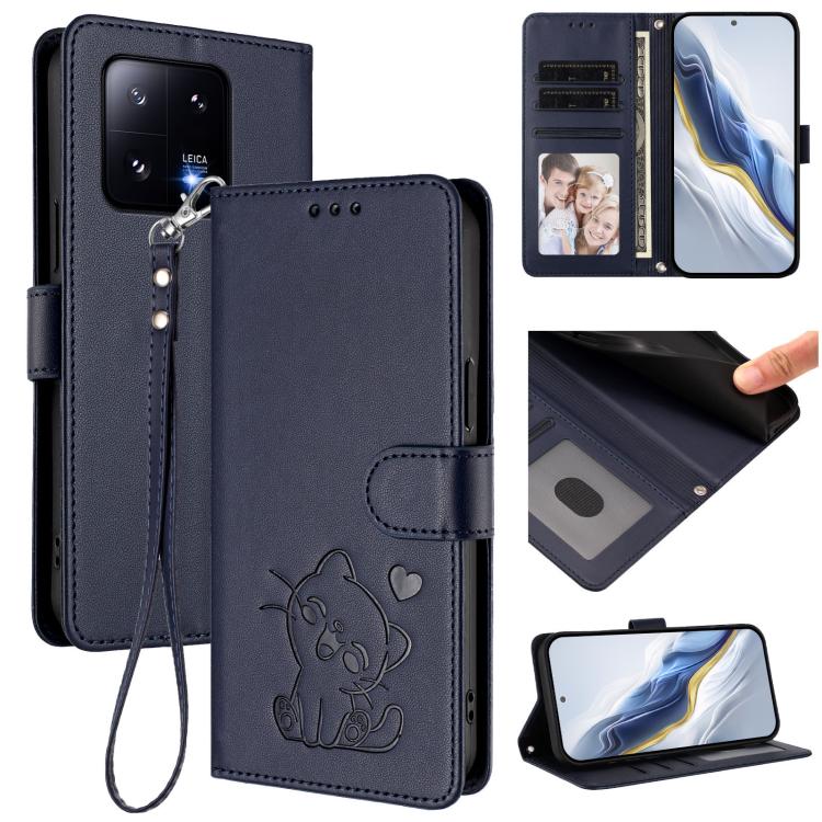 Embossed Heart Cat Leather Phone Case with Hand Strap, For Xiaomi Civi 3 5G, For Xiaomi 13 Lite 5G / Civi 2, For Xiaomi 13 Pro 5G, For Xiaomi 13 5G