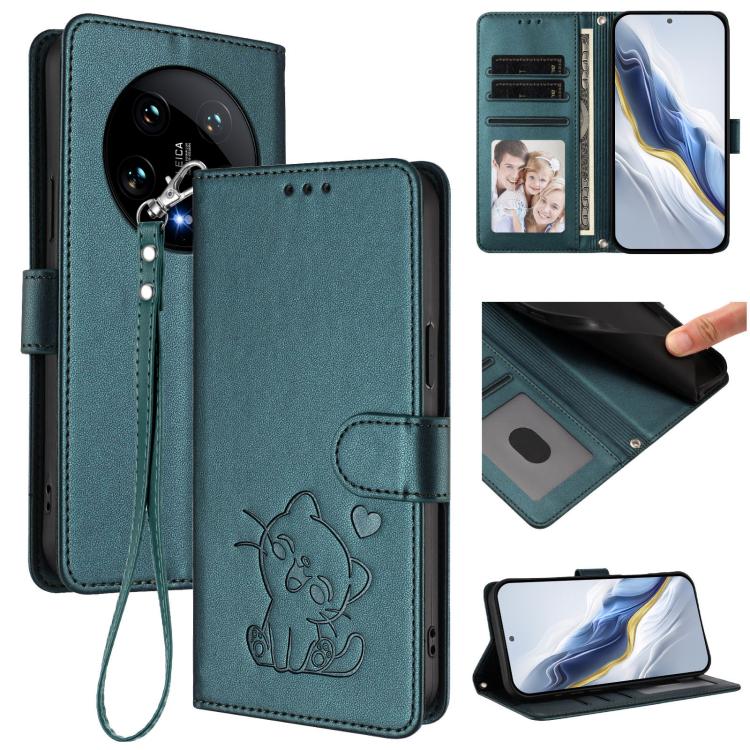 Embossed Heart Cat Leather Phone Case with Hand Strap, For Xiaomi Poco F6 Pro 5G, For Xiaomi Poco X6 Neo 5G, For Xiaomi Poco X6 Pro 5G / Redmi K70E 5G, For Xiaomi 14 Ultra 5G