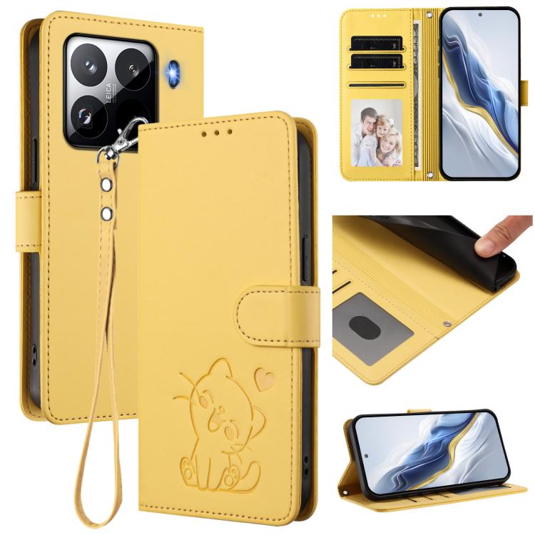 Embossed Heart Cat Leather Phone Case with Hand Strap, For Xiaomi Poco F7 Pro 5G / Redmi K80, For Xiaomi 15 Ultra, For Xiaomi Poco X7 Pro 5G / Redmi Turbo 4 5G, For Xiaomi 15 Pro