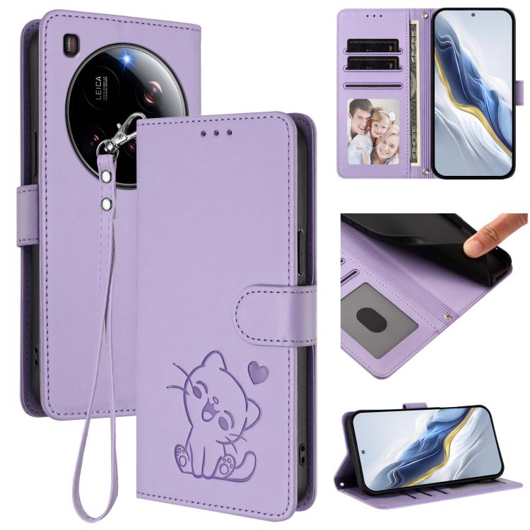 Embossed Heart Cat Leather Phone Case with Hand Strap, For Xiaomi Poco F7 Pro 5G / Redmi K80, For Xiaomi 15 Ultra, For Xiaomi Poco X7 Pro 5G / Redmi Turbo 4 5G, For Xiaomi 15 Pro