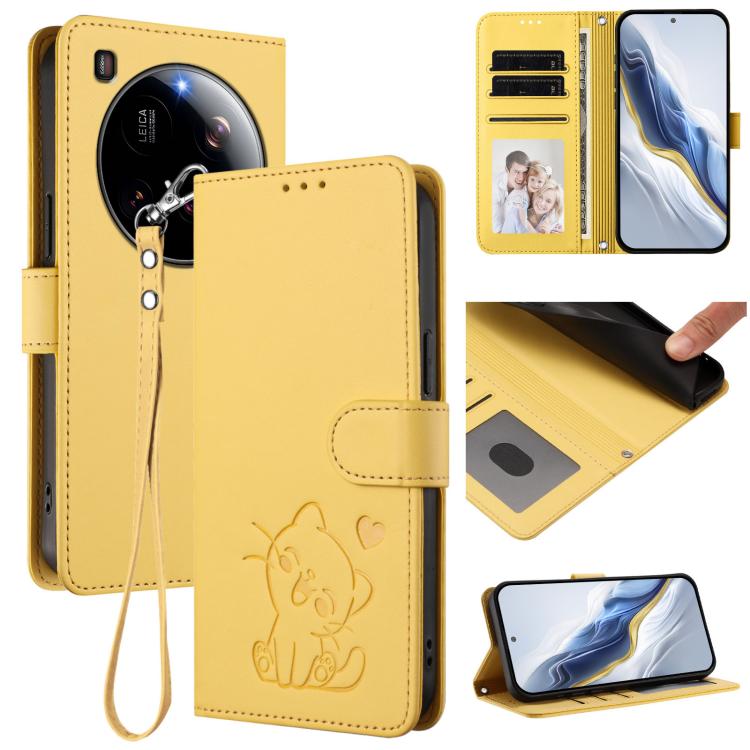 Embossed Heart Cat Leather Phone Case with Hand Strap, For Xiaomi Poco F7 Pro 5G / Redmi K80, For Xiaomi 15 Ultra, For Xiaomi Poco X7 Pro 5G / Redmi Turbo 4 5G, For Xiaomi 15 Pro