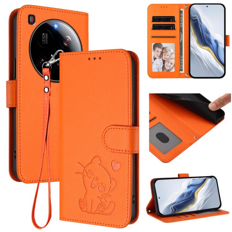 Embossed Heart Cat Leather Phone Case with Hand Strap, For Xiaomi Poco F7 Pro 5G / Redmi K80, For Xiaomi 15 Ultra, For Xiaomi Poco X7 Pro 5G / Redmi Turbo 4 5G, For Xiaomi 15 Pro