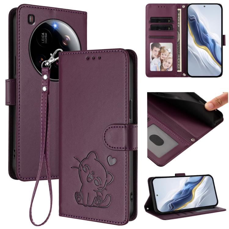 Embossed Heart Cat Leather Phone Case with Hand Strap, For Xiaomi Poco F7 Pro 5G / Redmi K80, For Xiaomi 15 Ultra, For Xiaomi Poco X7 Pro 5G / Redmi Turbo 4 5G, For Xiaomi 15 Pro