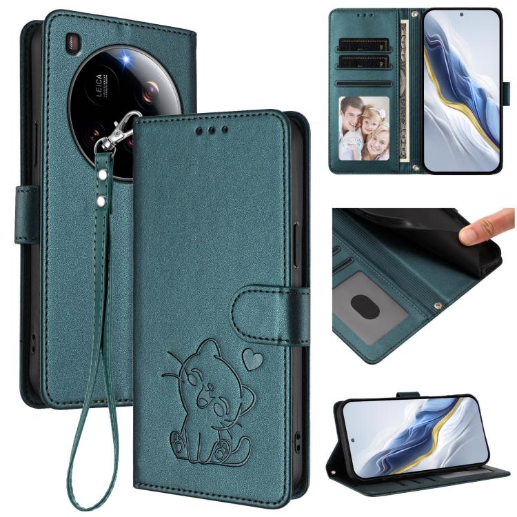 Embossed Heart Cat Leather Phone Case with Hand Strap, For Xiaomi Poco F7 Pro 5G / Redmi K80, For Xiaomi 15 Ultra, For Xiaomi Poco X7 Pro 5G / Redmi Turbo 4 5G, For Xiaomi 15 Pro