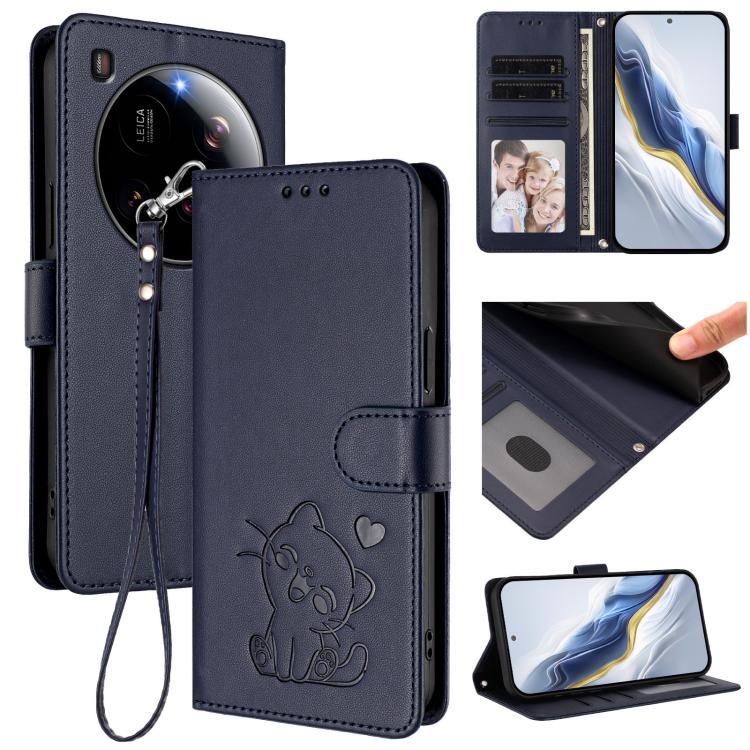 Embossed Heart Cat Leather Phone Case with Hand Strap, For Xiaomi Poco F7 Pro 5G / Redmi K80, For Xiaomi 15 Ultra, For Xiaomi Poco X7 Pro 5G / Redmi Turbo 4 5G, For Xiaomi 15 Pro