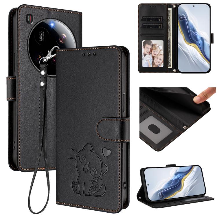 Embossed Heart Cat Leather Phone Case with Hand Strap, For Xiaomi Poco F7 Pro 5G / Redmi K80, For Xiaomi 15 Ultra, For Xiaomi Poco X7 Pro 5G / Redmi Turbo 4 5G, For Xiaomi 15 Pro