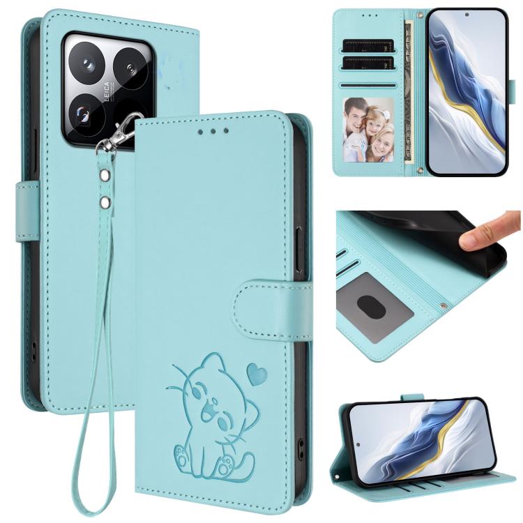 Embossed Heart Cat Leather Phone Case with Hand Strap, For Xiaomi 17 Max 5G, For Xiaomi 17T Pro 5G, For Xiaomi 15T Pro 5G, For Xiaomi 15T 5G
