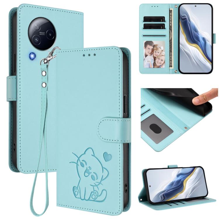 Embossed Heart Cat Leather Phone Case with Hand Strap, For Xiaomi Civi 3 5G, For Xiaomi 13 Lite 5G / Civi 2, For Xiaomi 13 Pro 5G, For Xiaomi 13 5G