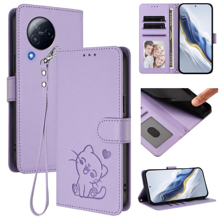 Embossed Heart Cat Leather Phone Case with Hand Strap, For Xiaomi Civi 3 5G, For Xiaomi 13 Lite 5G / Civi 2, For Xiaomi 13 Pro 5G, For Xiaomi 13 5G