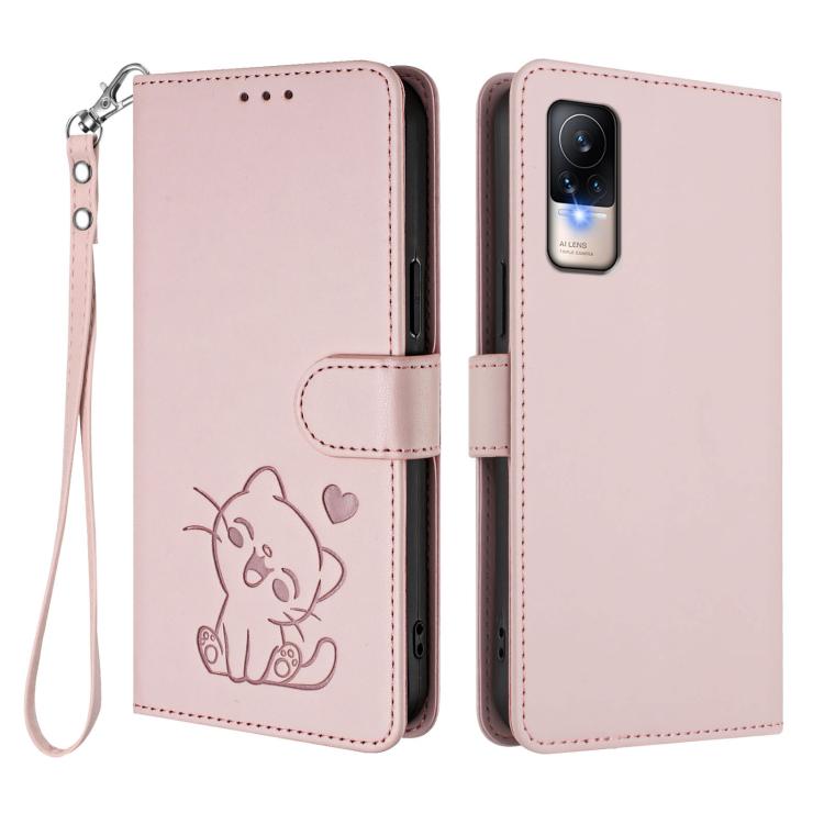 Embossed Heart Cat Leather Phone Case with Hand Strap, For Xiaomi Civi 1S, For Xiaomi Poco M4 Pro 4G, For Xiaomi Poco X4 Pro 5G
