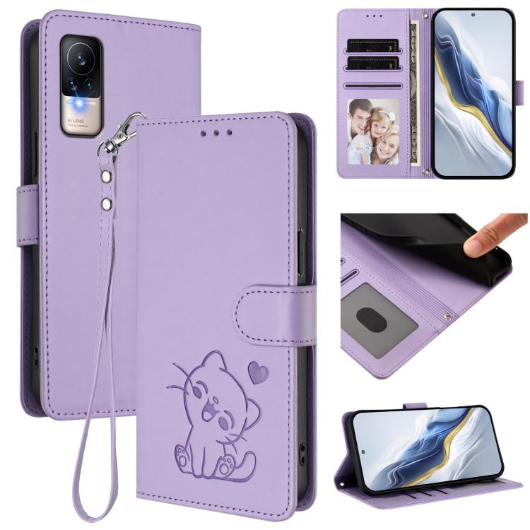 Embossed Heart Cat Leather Phone Case with Hand Strap, For Xiaomi Civi 1S, For Xiaomi Poco M4 Pro 4G, For Xiaomi Poco X4 Pro 5G
