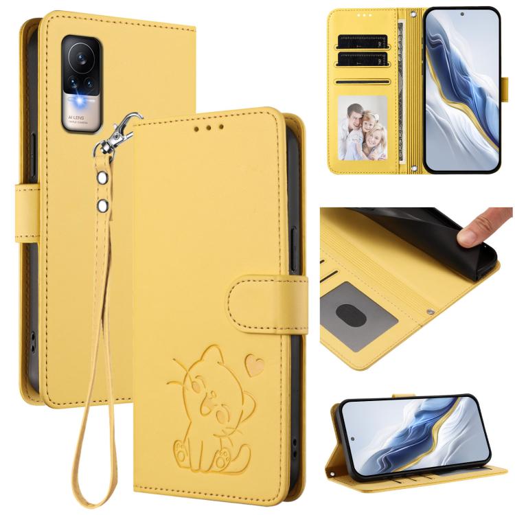 Embossed Heart Cat Leather Phone Case with Hand Strap, For Xiaomi Civi 1S, For Xiaomi Poco M4 Pro 4G, For Xiaomi Poco X4 Pro 5G