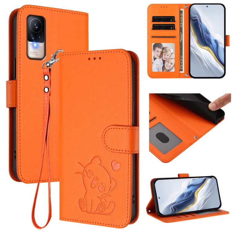 Embossed Heart Cat Leather Phone Case with Hand Strap, For Xiaomi Civi 1S, For Xiaomi Poco M4 Pro 4G, For Xiaomi Poco X4 Pro 5G