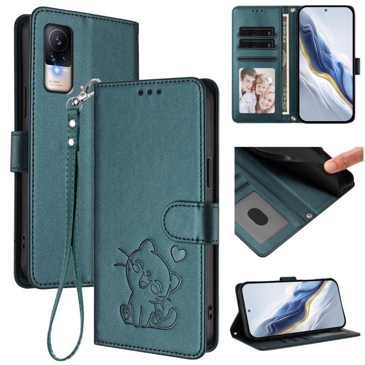 Embossed Heart Cat Leather Phone Case with Hand Strap, For Xiaomi Civi 1S, For Xiaomi Poco M4 Pro 4G, For Xiaomi Poco X4 Pro 5G