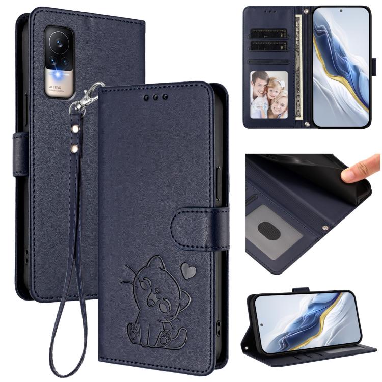 Embossed Heart Cat Leather Phone Case with Hand Strap, For Xiaomi Civi 1S, For Xiaomi Poco M4 Pro 4G, For Xiaomi Poco X4 Pro 5G