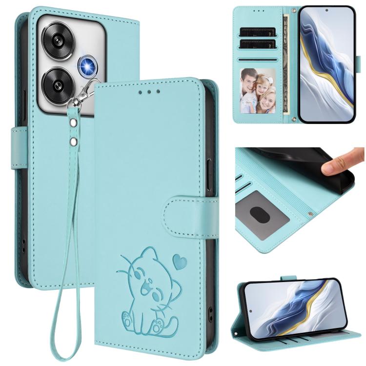 Embossed Heart Cat Leather Phone Case with Hand Strap, For Xiaomi 15, For Xiaomi 14T Pro 5G, For Xiaomi 14T 5G, For Xiaomi Poco F6 5G