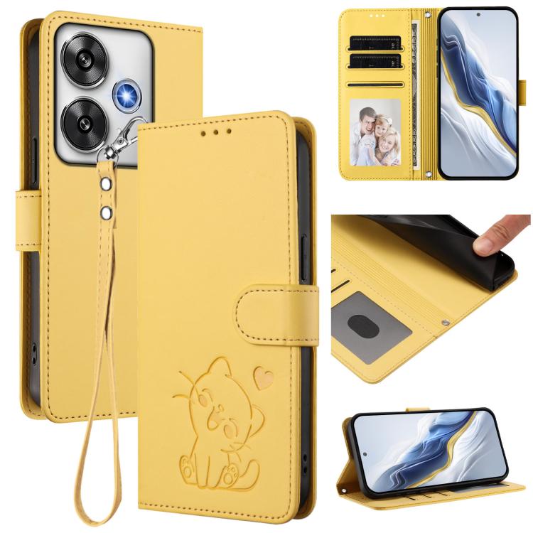 Embossed Heart Cat Leather Phone Case with Hand Strap, For Xiaomi 15, For Xiaomi 14T Pro 5G, For Xiaomi 14T 5G, For Xiaomi Poco F6 5G