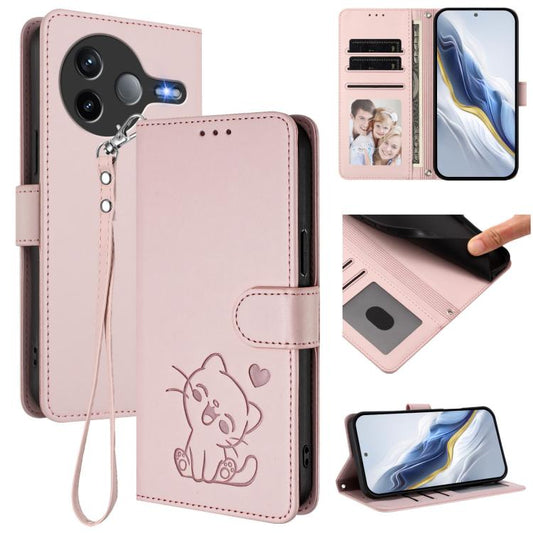 Embossed Heart Cat Leather Phone Case with Hand Strap, For Xiaomi Poco F7 Pro 5G / Redmi K80, For Xiaomi 15 Ultra, For Xiaomi Poco X7 Pro 5G / Redmi Turbo 4 5G, For Xiaomi 15 Pro